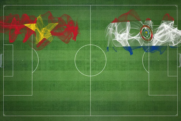 ベトナムVsパラグアイサッカーマッチ 国の色 サッカー場 サッカーゲーム 競争の概念 コピースペース — ストック写真