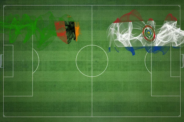 Zambia Paraguay Soccer Match Nationella Färger Nationella Flaggor Fotbollsplan Fotbollsmatch — Stockfoto