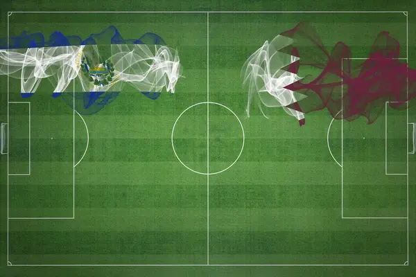 Сальвадор Катар Футбольный Матч Национальные Цвета Национальные Флаги Футбольное Поле — стоковое фото