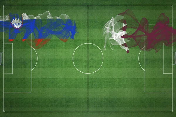 スロベニアVsカタールサッカーマッチ ナショナルカラー サッカー場 サッカーゲーム 競技コンセプト コピースペース — ストック写真