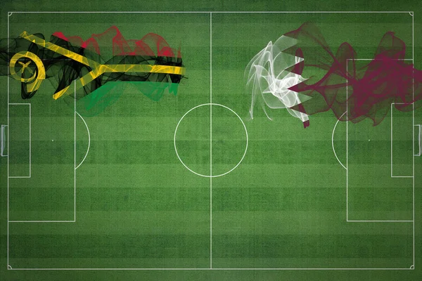 Vanuatu Katar Soccer Match Národní Barvy Národní Vlajky Fotbalové Hřiště — Stock fotografie