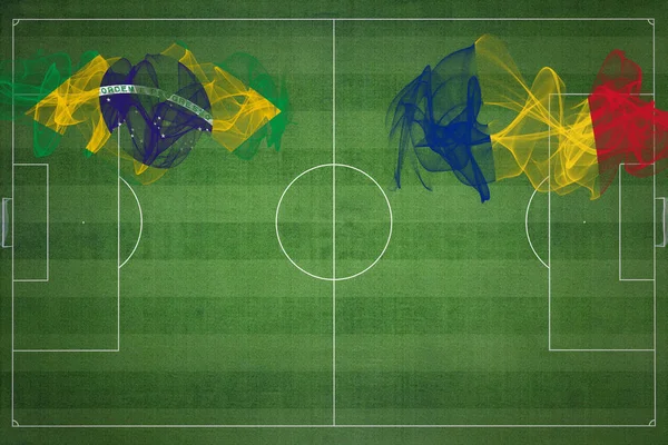 Brazílie Rumunsko Soccer Match Národní Barvy Národní Vlajky Fotbalové Hřiště — Stock fotografie