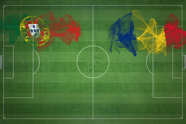 Portugal Romania Soccer Match Cores Nacionais Bandeiras Nacionais Campo Futebol — Fotografia de Stock