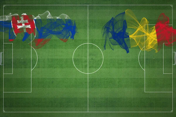 Slovensko Rumunsko Soccer Match Národní Barvy Národní Vlajky Fotbalové Hřiště — Stock fotografie