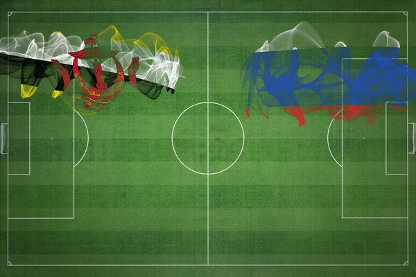 ブルネイVsロシアサッカー試合 国の色 サッカー場 サッカーゲーム 競争の概念 コピースペース — ストック写真