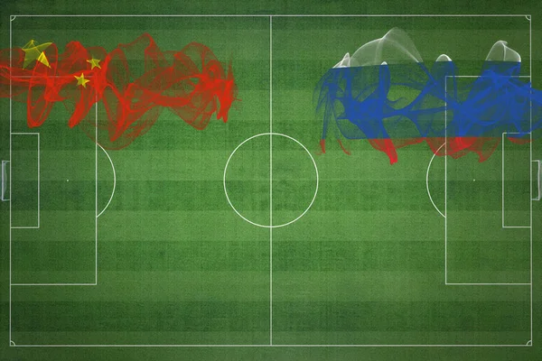China Russland Fußballspiel Nationalfarben Nationalflaggen Fußballplatz Fußballspiel Wettbewerbskonzept Kopierraum — Stockfoto