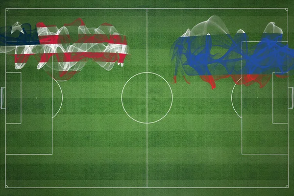 Ліберія Проти Росії Футбольний Матч Національні Кольори Національні Прапори Футбольне — стокове фото