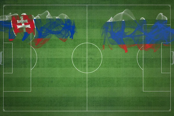 Словакия Россия Футбольный Матч Национальные Цвета Национальные Флаги Футбольное Поле — стоковое фото