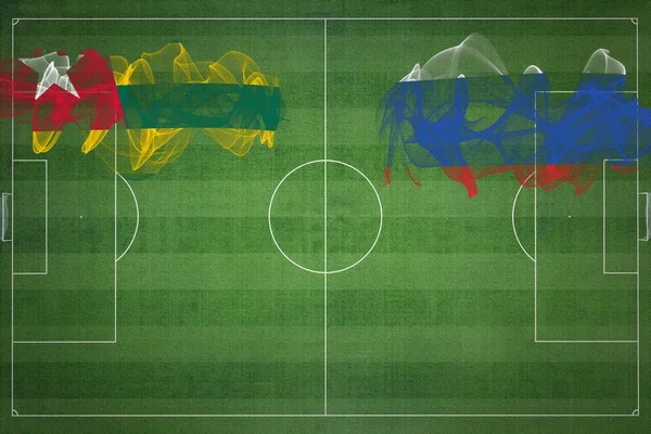 Togo Rússia Soccer Match Cores Nacionais Bandeiras Nacionais Campo Futebol — Fotografia de Stock