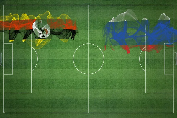 Uganda Rusland Voetbal Match Nationale Kleuren Nationale Vlaggen Voetbalveld Voetbalwedstrijd — Stockfoto