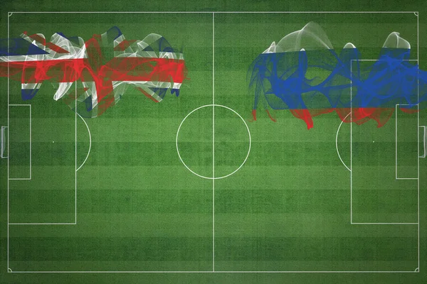 Reino Unido Rússia Soccer Match Cores Nacionais Bandeiras Nacionais Campo — Fotografia de Stock