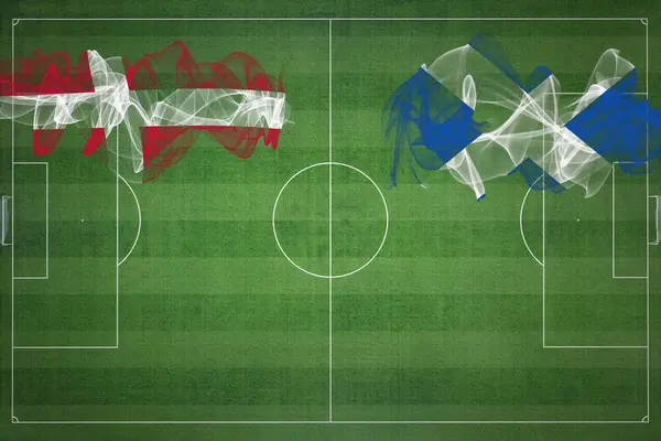 Матч Дания Шотландия Национальные Цвета Национальные Флаги Футбольное Поле Футбольный — стоковое фото