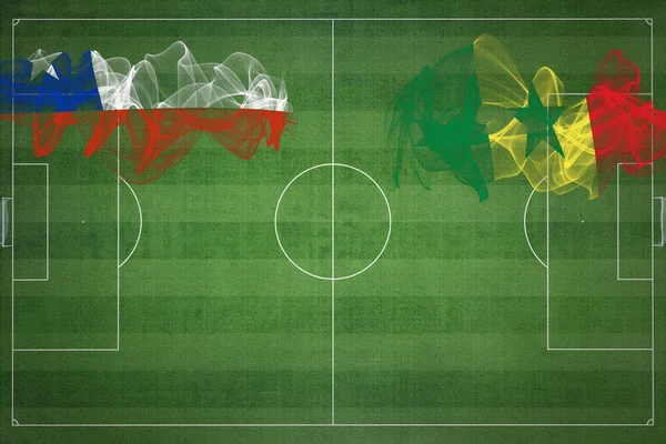 Chile Senegal Soccer Match Národní Barvy Národní Vlajky Fotbalové Hřiště — Stock fotografie