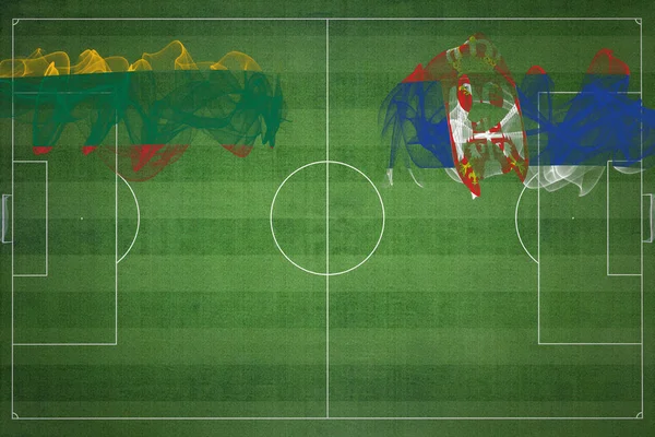 Матч Ливия Сербия Национальные Цвета Национальные Флаги Футбольное Поле Футбольный — стоковое фото