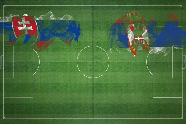 Szlovákia Szerbia Labdarúgó Mérkőzés Nemzeti Színek Nemzeti Zászlók Focipálya Labdarúgó — Stock Fotó
