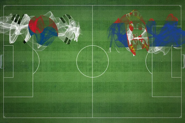 Zuid Korea Servië Voetbal Match Nationale Kleuren Nationale Vlaggen Voetbalveld — Stockfoto