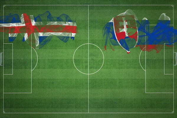 Islândia Eslováquia Soccer Match Cores Nacionais Bandeiras Nacionais Campo Futebol — Fotografia de Stock