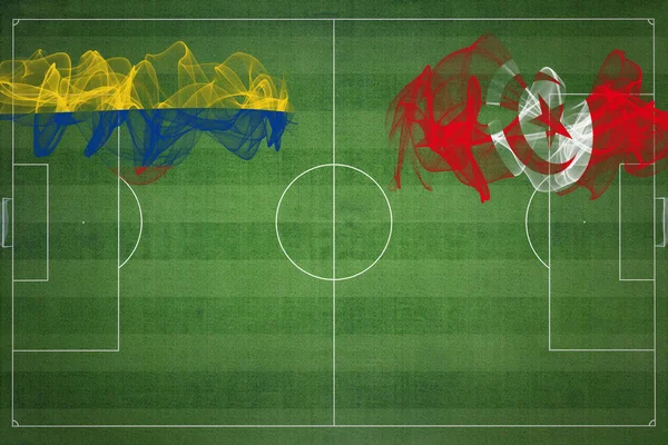 Kolumbie Tunisko Soccer Match Národní Barvy Národní Vlajky Fotbalové Hřiště — Stock fotografie