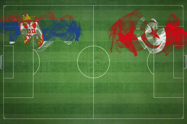 Srbsko Tunisko Soccer Match Národní Barvy Národní Vlajky Fotbalové Hřiště — Stock fotografie