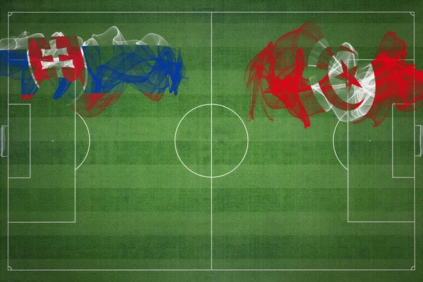 Slovensko Tunisko Soccer Match Národní Barvy Národní Vlajky Fotbalové Hřiště — Stock fotografie