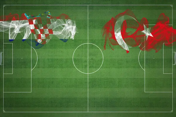 Chorvatsko Turecko Soccer Match Národní Barvy Národní Vlajky Fotbalové Hřiště — Stock fotografie