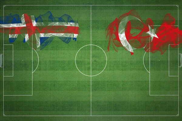Islândia Turquia Soccer Match Cores Nacionais Bandeiras Nacionais Campo Futebol — Fotografia de Stock