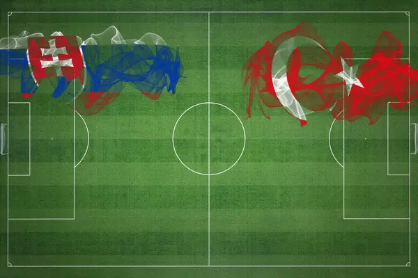 スロバキアVsトルコサッカーマッチ 国の色 サッカー場 サッカーゲーム 競争の概念 コピースペース — ストック写真