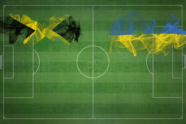 Jamaica Ucrânia Soccer Match Cores Nacionais Bandeiras Nacionais Campo Futebol — Fotografia de Stock