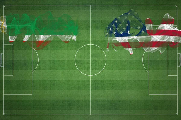 Tjetjenien Usa Fotbollsmatch Nationella Färger Nationella Flaggor Fotbollsplan Fotbollsmatch Tävlingskoncept — Stockfoto