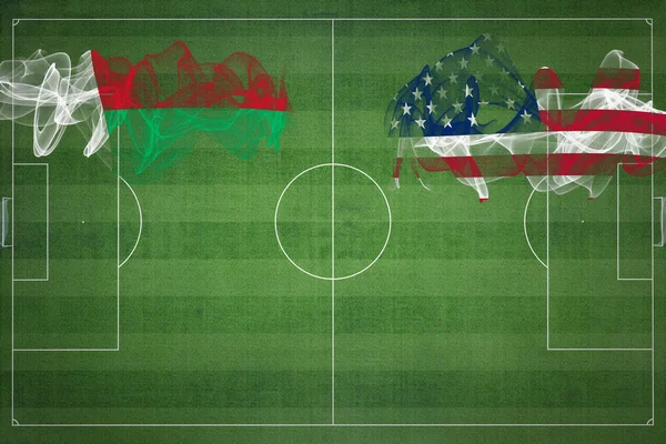 Madagascar Estados Unidos Fútbol Partido Colores Nacionales Banderas Nacionales Campo —  Fotos de Stock