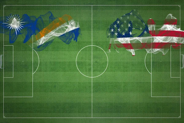 Marshall Islands vs United States Soccer Match, national colors, national flags, soccer field, football game, Competition concept, Copy space