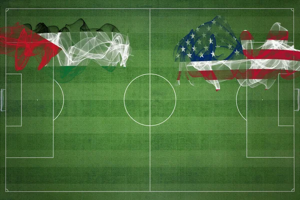 パレスチナVsアメリカ合衆国サッカーマッチ 国内色 サッカー場 サッカーゲーム 競技コンセプト コピースペース — ストック写真