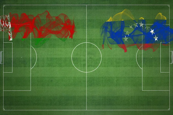 Białoruś Wenezuela Mecz Piłki Nożnej Kolory Narodowe Flagi Narodowe Boisko — Zdjęcie stockowe
