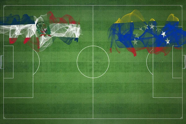 Dominikanska Republiken Venezuela Soccer Match Nationella Färger Nationella Flaggor Fotbollsplan — Stockfoto