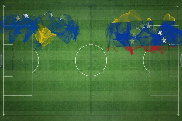 Kosowo Wenezuela Mecz Piłki Nożnej Kolory Narodowe Flagi Narodowe Boisko — Zdjęcie stockowe