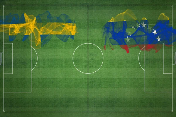 Szwecja Wenezuela Mecz Piłki Nożnej Kolory Narodowe Flagi Narodowe Boisko — Zdjęcie stockowe