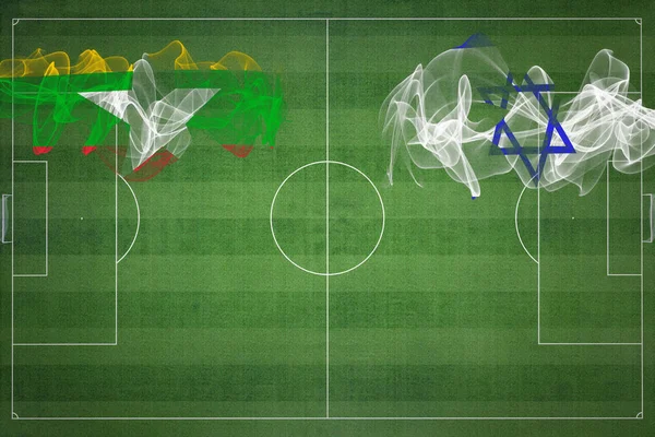 Футбольный Матч Мьянма Израиль Национальные Цвета Национальные Флаги Футбольное Поле — стоковое фото