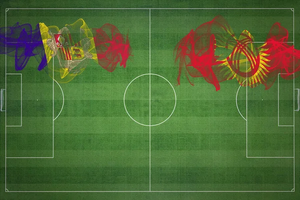 Andorra Quirguistão Soccer Match Cores Nacionais Bandeiras Nacionais Campo Futebol — Fotografia de Stock