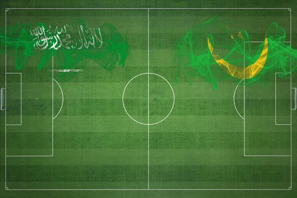 Σαουδική Αραβία Εναντίον Μαυριτανία Ποδόσφαιρο Αγώνα Εθνικά Χρώματα Εθνικές Σημαίες — Φωτογραφία Αρχείου
