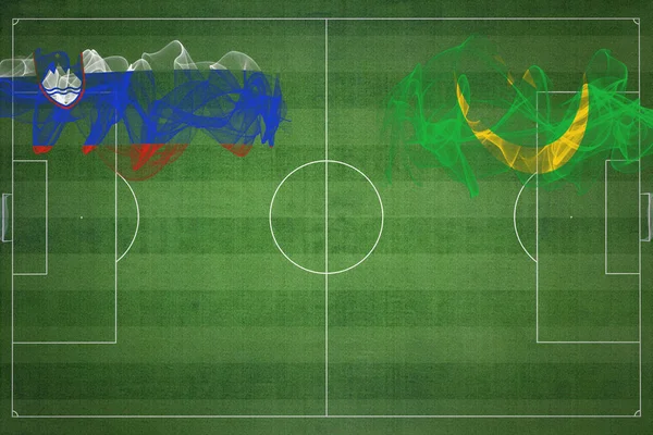 Slovinsko Mauritania Soccer Match Národní Barvy Národní Vlajky Fotbalové Hřiště — Stock fotografie