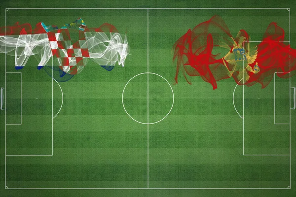 Κροατία Εναντίον Μαυροβουνίου Αγώνας Ποδοσφαίρου Εθνικά Χρώματα Εθνικές Σημαίες Γήπεδο — Φωτογραφία Αρχείου