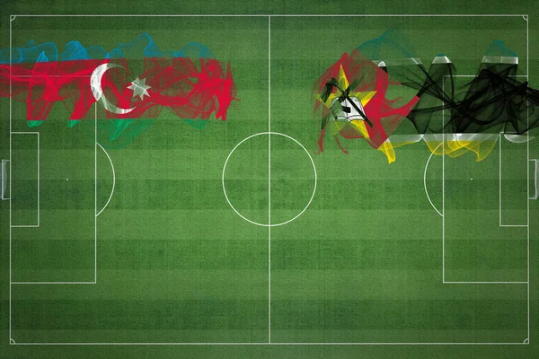 Ázerbájdžán Mosambik Soccer Match Národní Barvy Národní Vlajky Fotbalové Hřiště — Stock fotografie