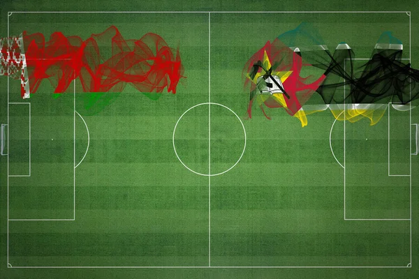 Bělorusko Mosambik Soccer Match Národní Barvy Národní Vlajky Fotbalové Hřiště — Stock fotografie