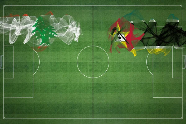 Libanon Mosambik Soccer Match Národní Barvy Národní Vlajky Fotbalové Hřiště — Stock fotografie