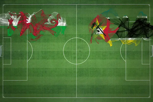 Wales Mozambik Soccer Match Národní Barvy Národní Vlajky Fotbalové Hřiště — Stock fotografie