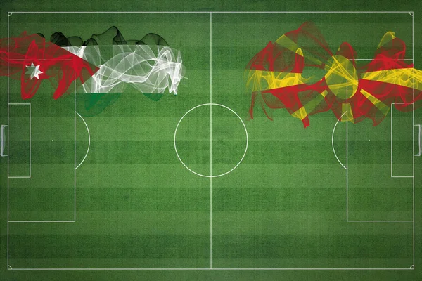 Йорданія Проти Північної Македонії Футбольний Матч Національні Кольори Національні Прапори — стокове фото