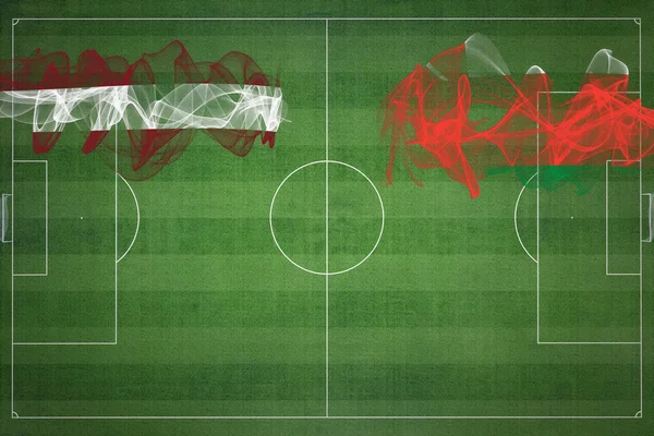 Латвия Оман Футбольный Матч Национальные Цвета Национальные Флаги Футбольное Поле — стоковое фото