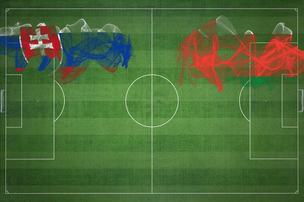 Slovensko Omán Soccer Match Národní Barvy Národní Vlajky Fotbalové Hřiště — Stock fotografie