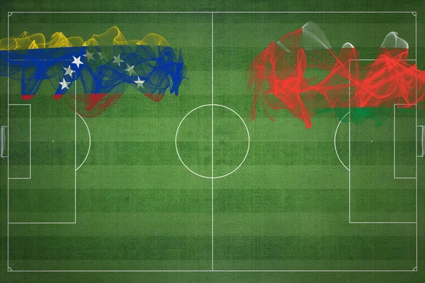 Wenezuela Oman Soccer Match Kolory Narodowe Flagi Narodowe Boisko Piłki — Zdjęcie stockowe