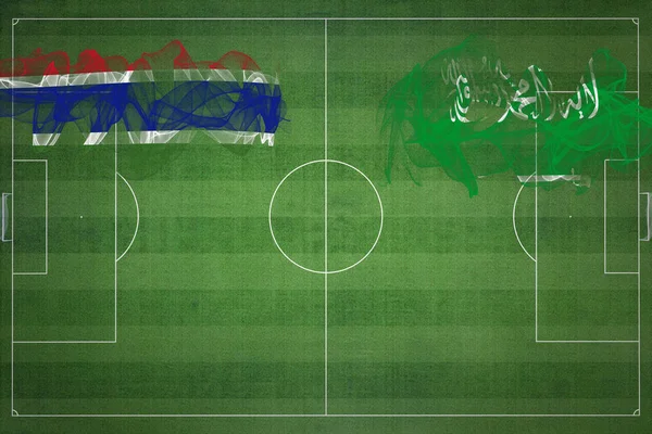 Gâmbia Arábia Saudita Soccer Match Cores Nacionais Bandeiras Nacionais Campo — Fotografia de Stock